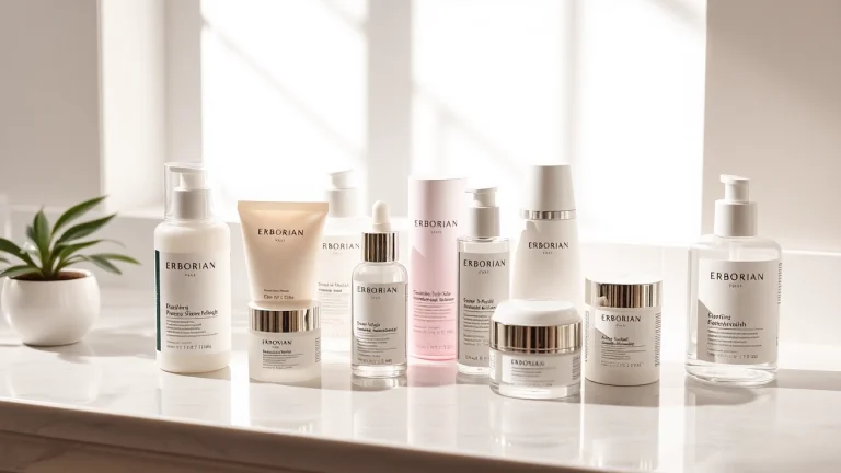 Experience the luxury of ERBORIAN kaufen with a curated selection of skincare products showcased in a serene setting.