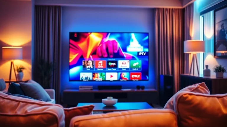 Experience the no credit card IPTV trial with a vibrant streaming display in a cozy home setting.