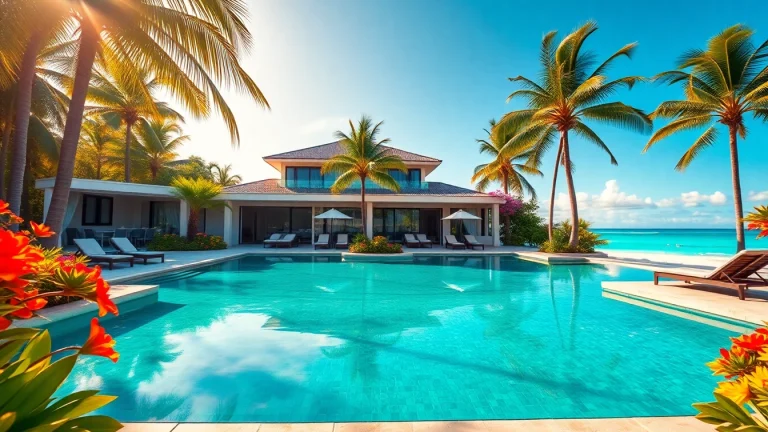 Experience luxurious villa rentals in a stunning beachfront setting with a private pool and lush surroundings.