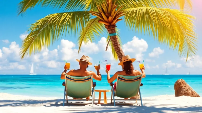 Enjoying Livingstone Vacations Bahamas Travel on a tropical beach with palm trees and clear waters.