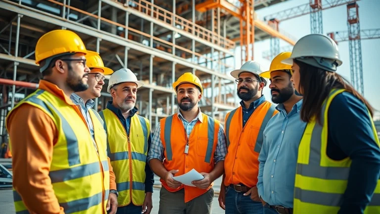 Engaged team from the Southern California Contractors Association collaborating at a construction site.