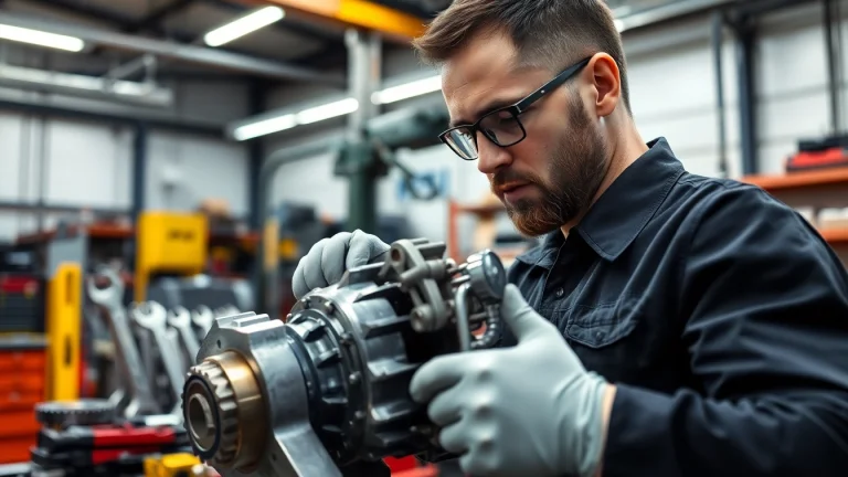 Repairing a gearbox syncro with precision in a well-equipped workshop.