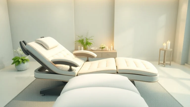 Kosmetik liege in einem entspannenden Spa-Setting mit luxuriösem Design und sanfter Beleuchtung.
