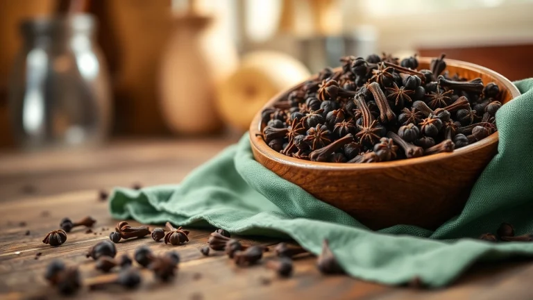 Whole cloves displayed prominently in a rustic bowl, highlighting their rich texture and color.