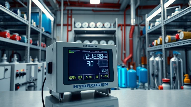 Hydrogen monitor showcasing detailed readings in a modern industrial laboratory setting.