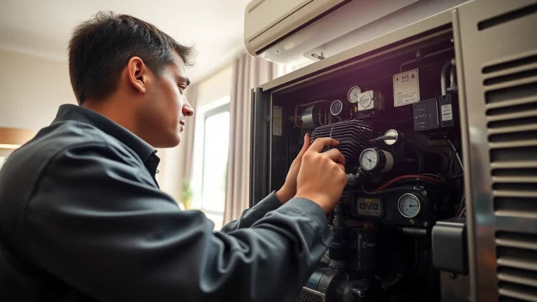 Technician providing ac repair in Glendale, AZ, working on a home air conditioning unit.