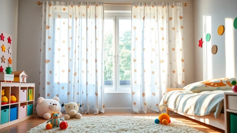 Showcase playful kids room curtains enhancing a cheerful children's bedroom atmosphere.