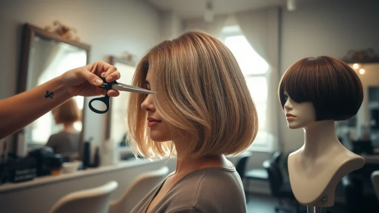Transforming haircuts for fine hair with a layered bob in a professional salon.