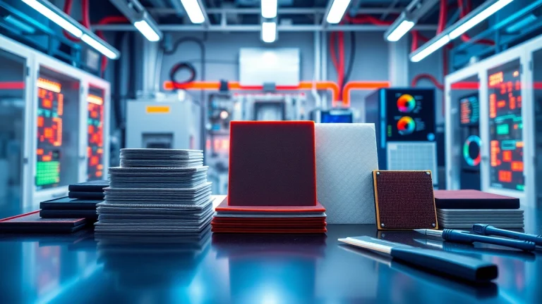 Explore thermal management materials arranged on a workstation, highlighting their role in electronics cooling.