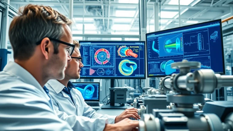 Pipe stress analysis company engineers work diligently in a modern lab, showcasing expertise.
