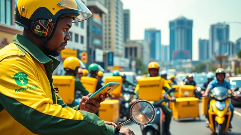 Engaging delivery apps in Lagos showcased through a busy rider navigating the vibrant city.