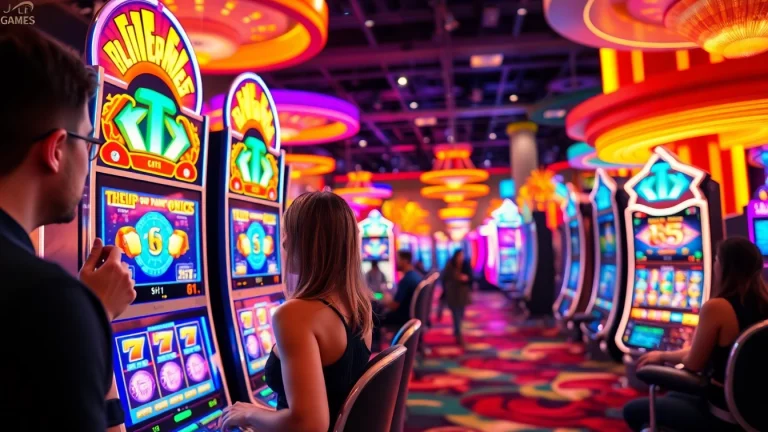 Engaging players enjoying JILI Games at vibrant slot machines in a lively gaming environment.