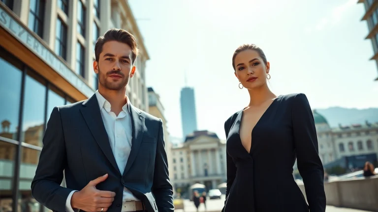 Model Zurich in urban setting, showcasing contemporary fashion and elegance.