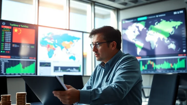 Analyze import tariffs in China while observing dynamic trade data in a conference setting.