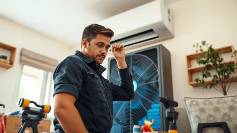 Expert HVAC services Los Angeles technician maintaining air conditioning unit in residential home.