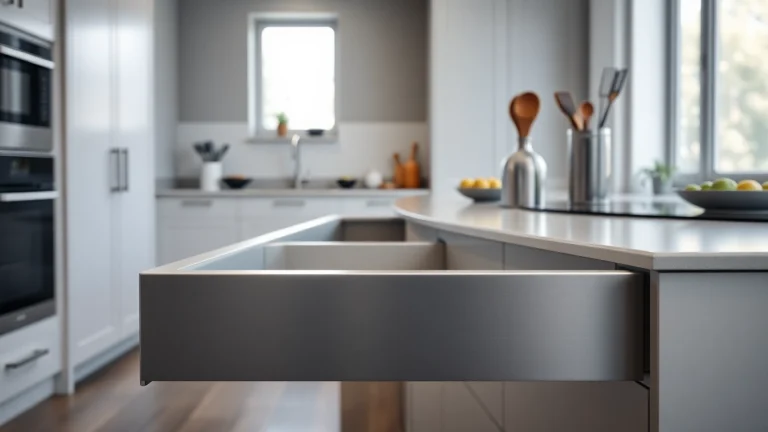 Sleek and modern slim box drawer system enhancing kitchen storage efficiency.