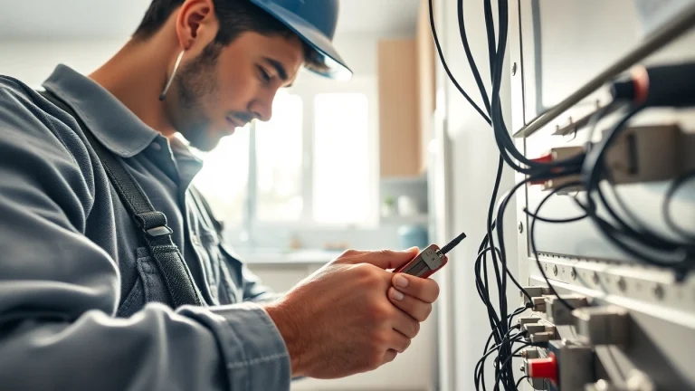 Experienced Electrical Contractor Clearwater performing wiring repairs in a modern kitchen setting.