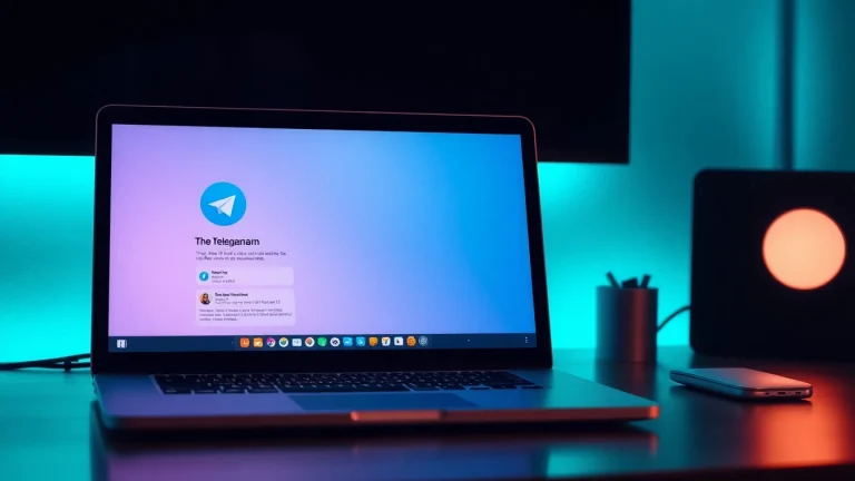 View Telegram電腦版 on a laptop showcasing its user-friendly interface and design features.
