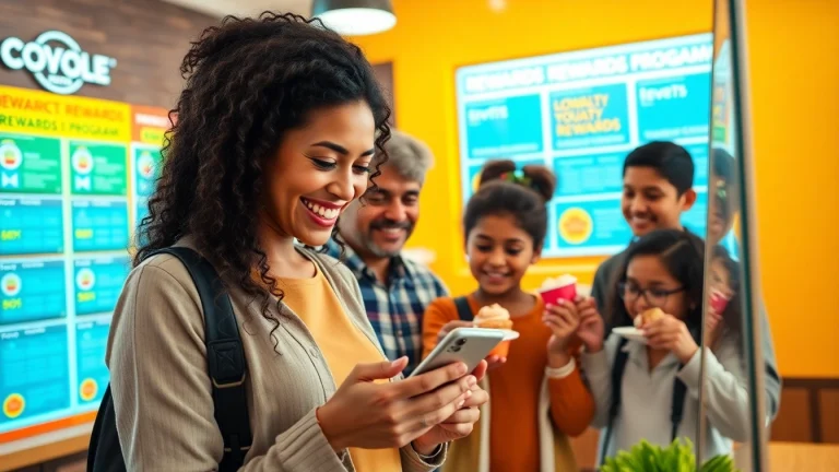 Loyalty Plans showcased through a vibrant rewards program display with engaged customers in a cafe.