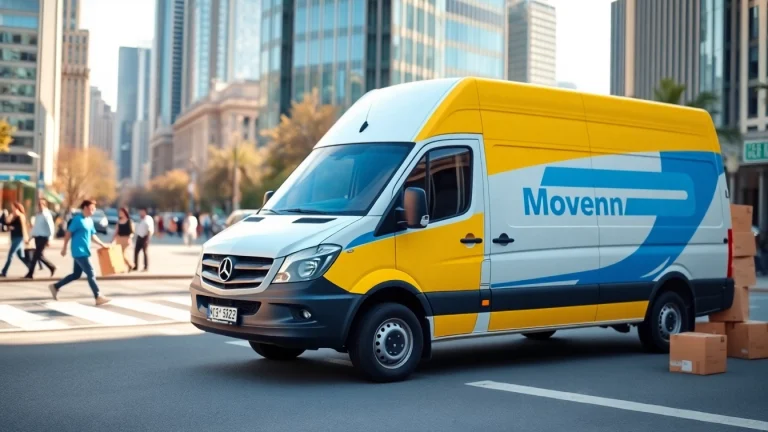 Man and van moving service efficiently transporting items in a busy city.