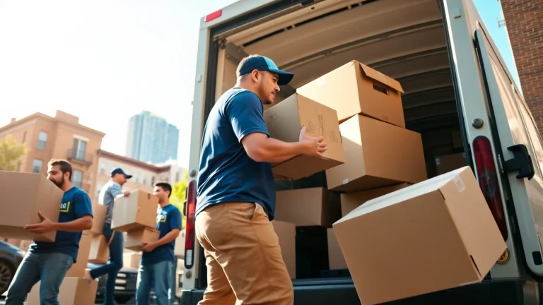 Queens movers efficiently load furniture during a busy relocation in New York.