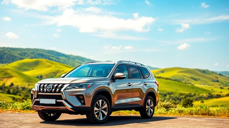 Experience reliable car rental in Uganda with a sleek 4x4 vehicle against scenic landscapes.