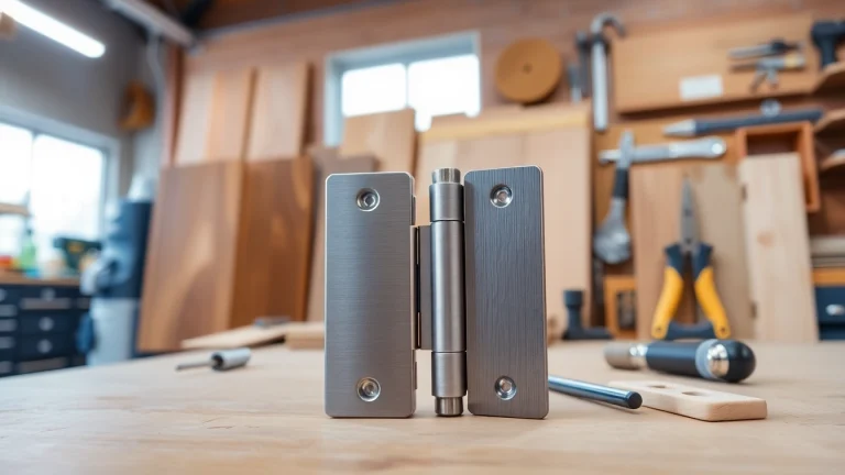 Showcase of cabinet hinge manufacturers with a focus on premium quality hinges in a workshop.