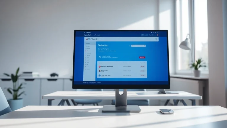 Analyze text with our AI checker tool displayed on a sleek computer.