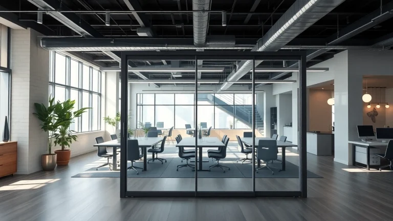 Sliding partition wall enhancing a modern office space with stylish design and functionality.