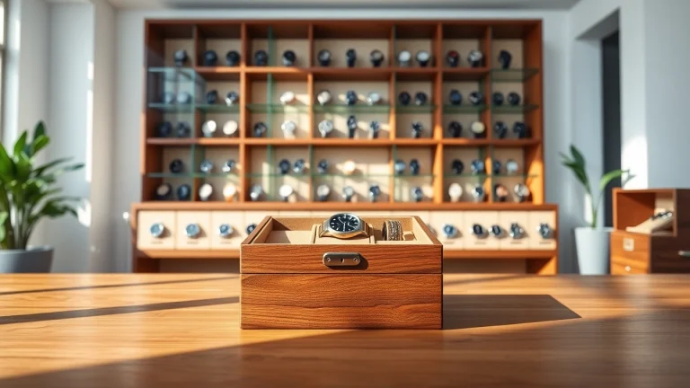 Showcase of watch boxes displaying exquisite craftsmanship and elegant design.