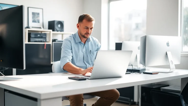 Offering professional computer help near me with a technician diagnosing a laptop in a modern workspace.