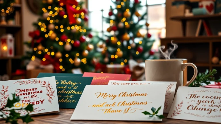 Handcrafted Christmas cards Islington displayed in a festive studio with warm lighting.