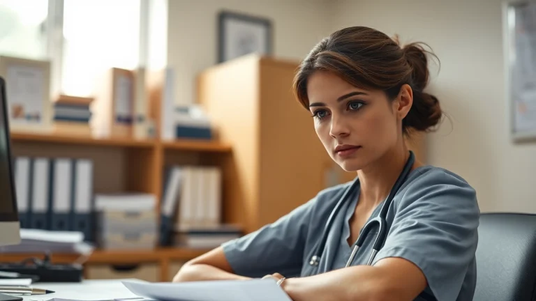 Addressing Problems with VDAP for Alabama Nurses in a reflective office scene.