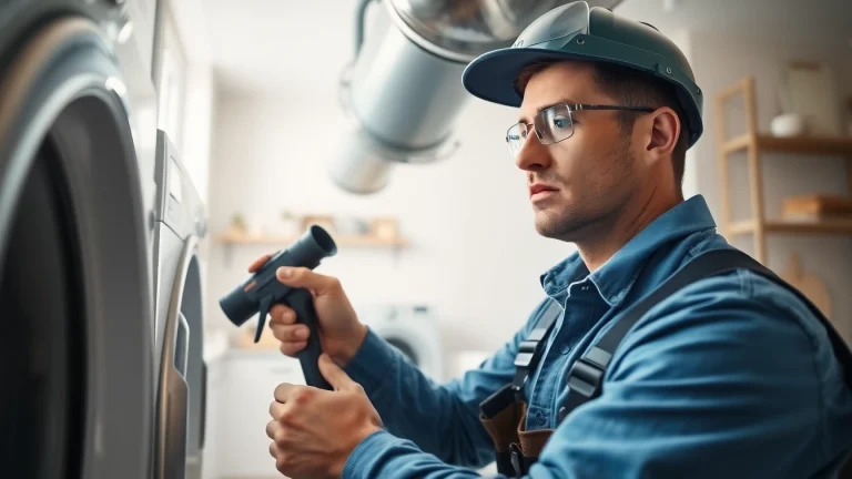 Technician servicing dryer vent franchises near me with professional equipment.