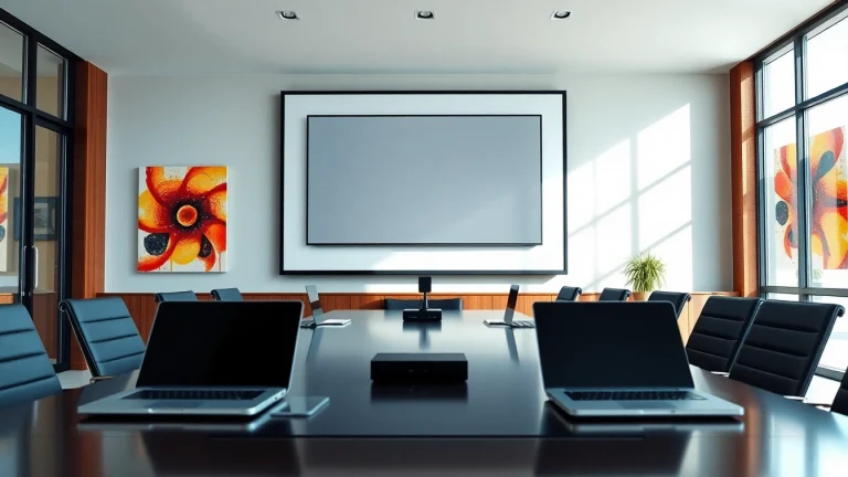 View of a Professional Projection Screen set up in a modern office environment, demonstrating high-quality visuals.