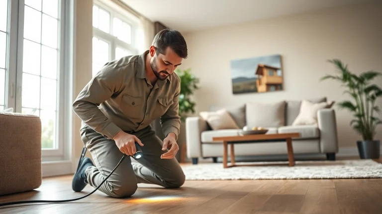 Pest control near me showcased with a technician inspecting for pests at home, ensuring safety and effectiveness.