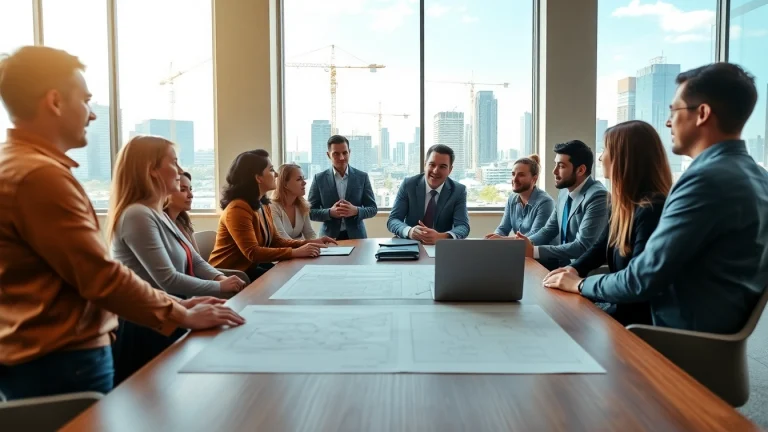 Engaging in construction advocacy colorado with diverse experts in a modern office setting.