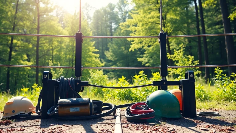 Exciting zip wire kit displayed in a vibrant forest, showcasing its features and adventure potential.