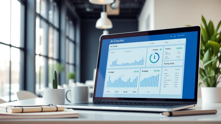 Check results using the AI checker on a digital device in a modern office setting.
