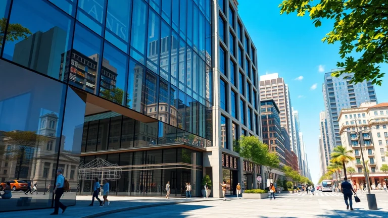 Erstelle eine beeindruckende visualisierung architektur eines modernen Gebäudes in einer urbanen Umgebung.
