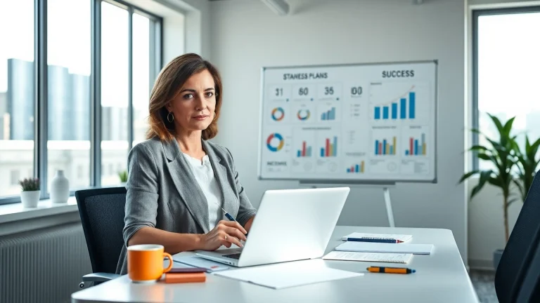 Entrepreneur analyzing data in a modern office, reflecting the journey to launchsuccessfulstartup.