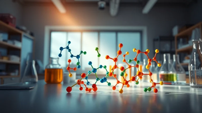Amino acids displayed as colorful molecular models in a scientific setting.