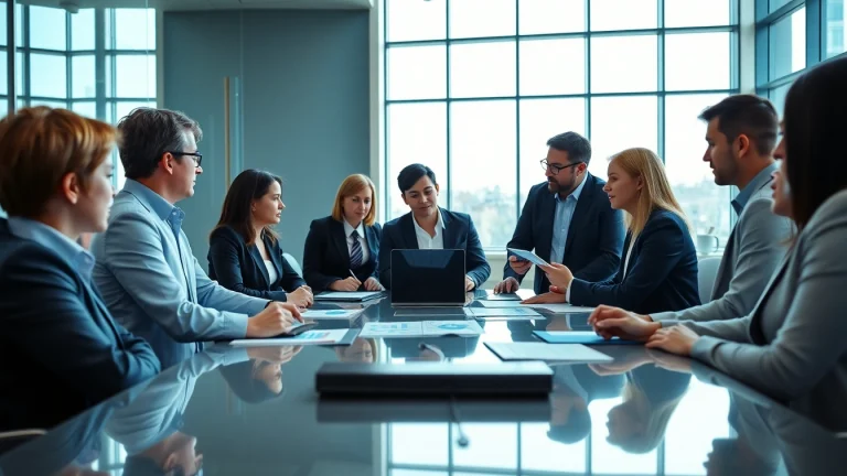 Collaborative meeting of Quickplus Business Consultants in a modern office setting, highlighting strategic discussion.