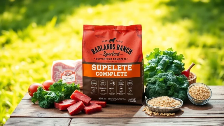 Promoting badlands ranch superfood complete with fresh ingredients on a rustic table.