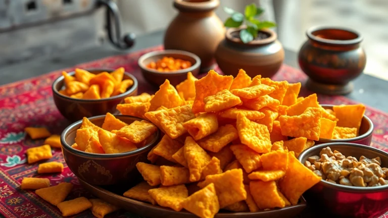 Enjoy Bikaneri Bhujia, a crunchy and flavorful Indian snack, displayed in traditional bowls.