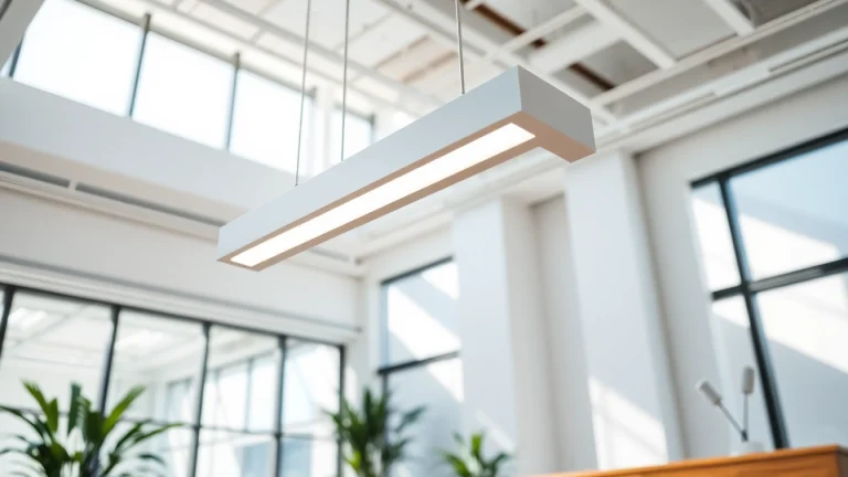 Highlighting LED Batten Fixture Customized in a sleek office with natural light and modern design.