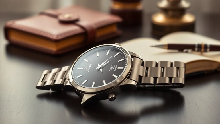 Stilvolle Herren Armbanduhren auf einem luxuriösen Holzuntergrund präsentieren.