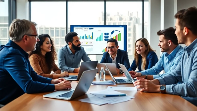 Utilize innovative ai prompts for competitor analysis during a collaborative brainstorming session in a bright office setting.
