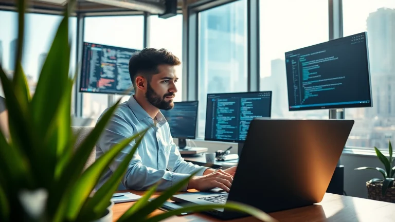 Enhance your web development skills with a focused developer in a modern workspace.