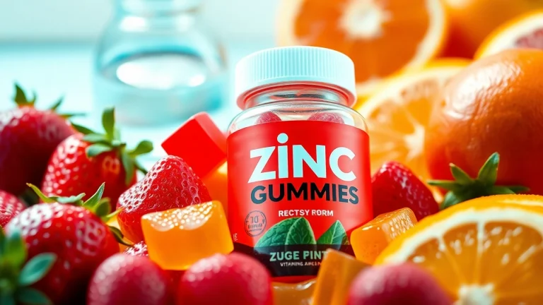 Zinc Gummies showcasing vibrant colors and fresh fruit elements to promote immunity.